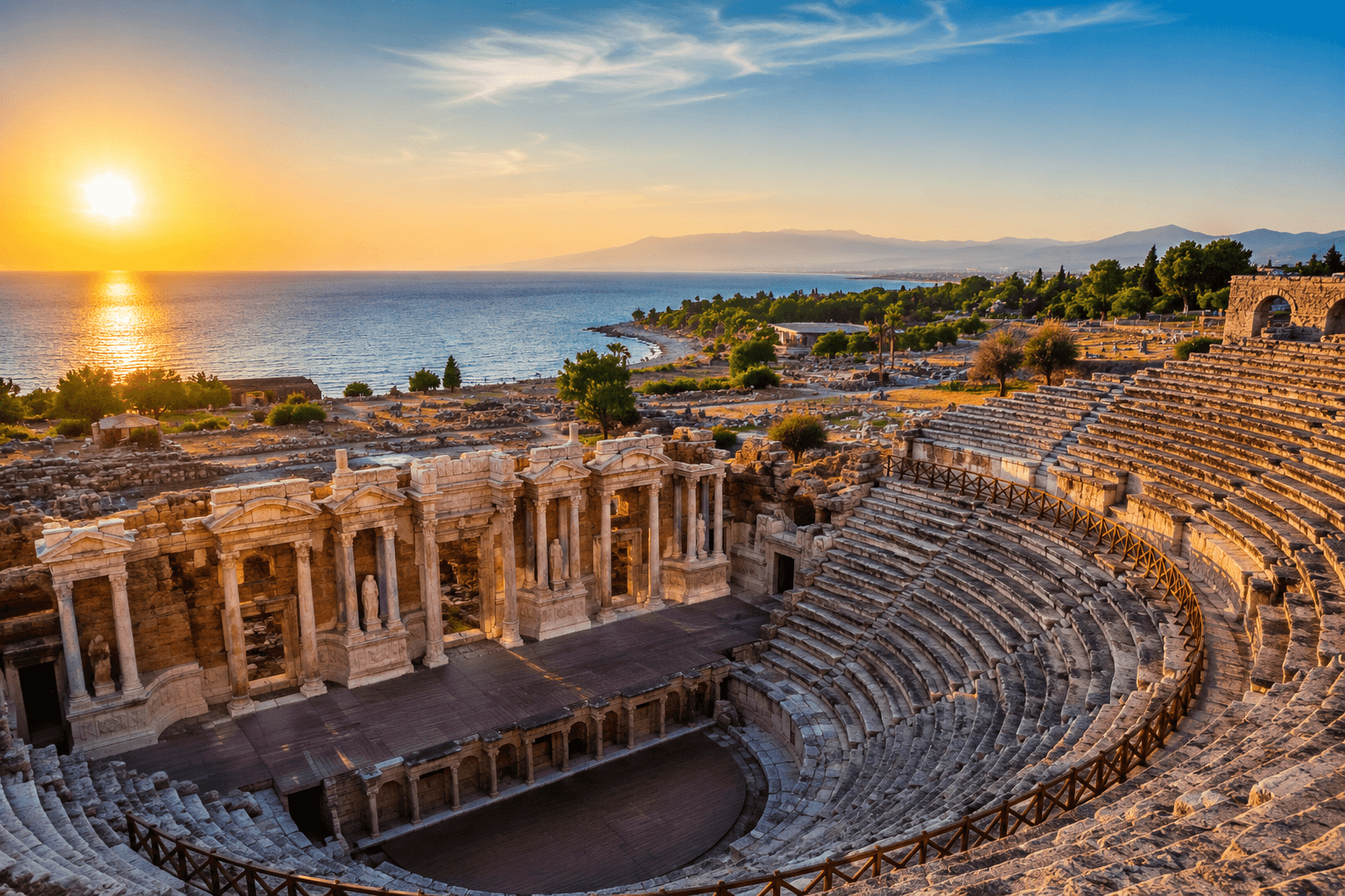Antikes Theater in Side, Tempel des Apollon und eine Route zum Strand